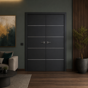 Nova Glam Pro 010 Soft Black Laminated Modern Double Pre-Hung Door - Doors and Beyond