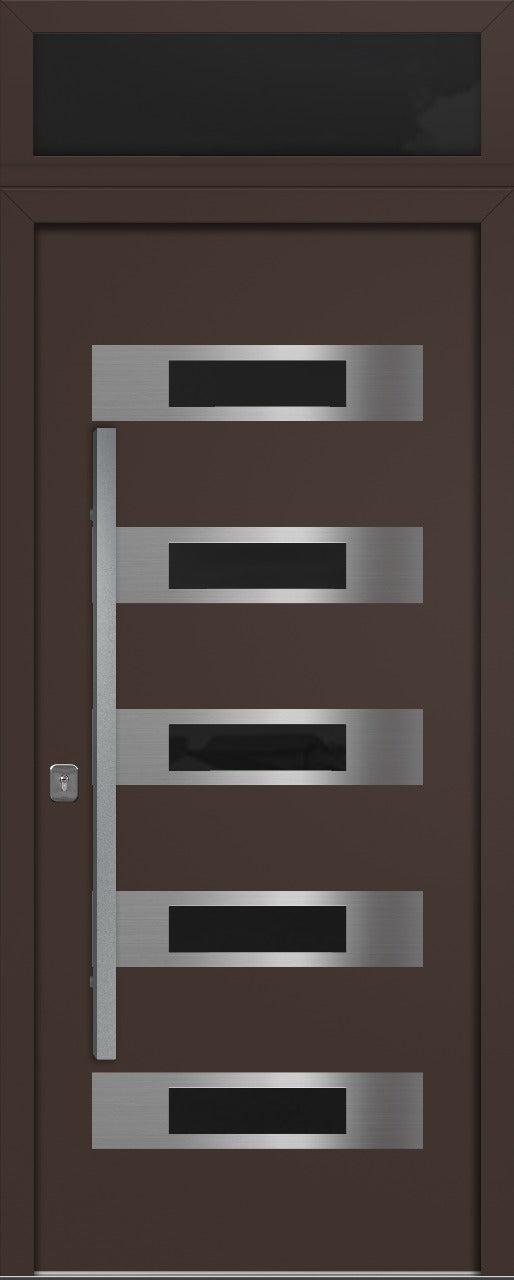 Nova Inox S5 Modern Exterior Single Door 36x80 with Transom - Unit Size 38 x 95 1/2”- Brown - Doors and Beyond