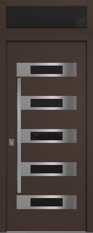 Nova Inox S5 Modern Exterior Single Door 36x80 with Transom - Unit Size 38 x 95 1/2”- Brown - Doors and Beyond
