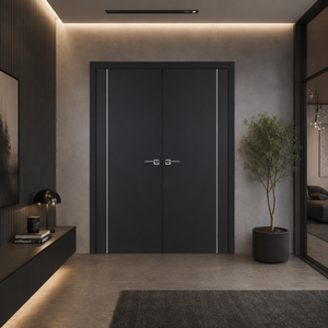 Nova Glam Pro 005 Soft Black Laminated Modern Double Pre-Hung Door - Doors and Beyond