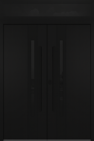 Nova Inox S2 Modern Exterior Double Door 72x80 with Transom - Unit 74x95 1/2 Black Stainless Steel - Black - Doors and Beyond