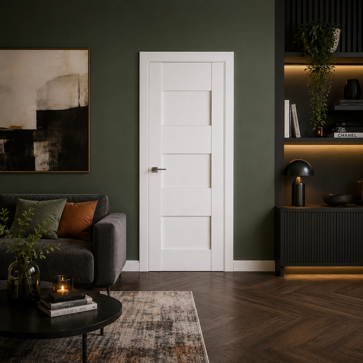 Nova Stile 015 Soft White Laminated Modern Pre-Hung Door - Doors and Beyond