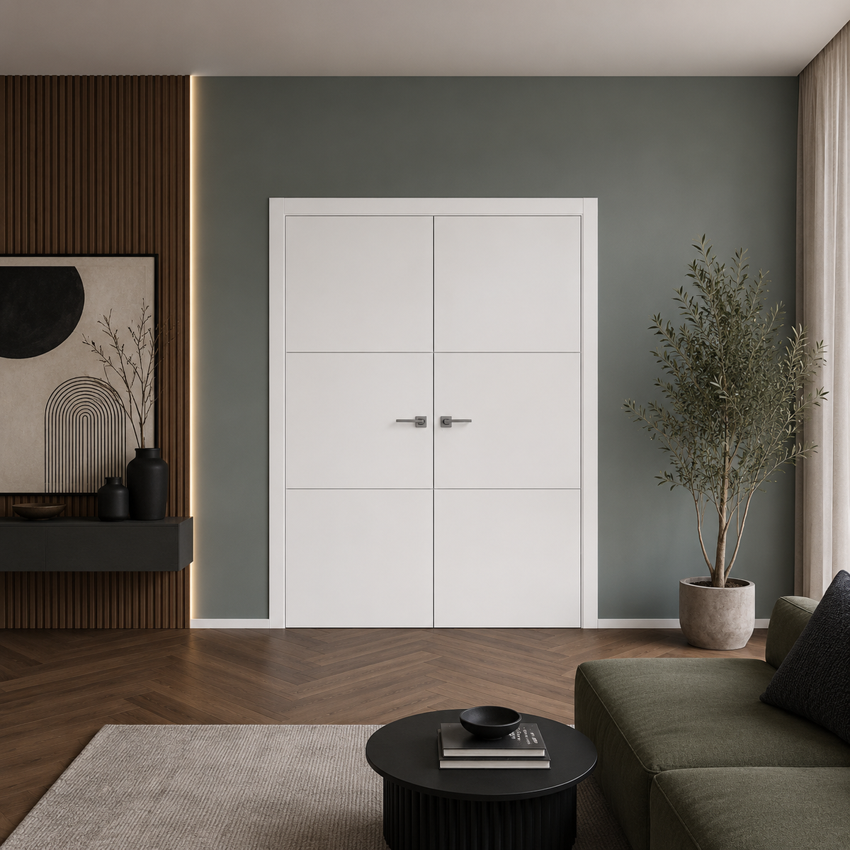 Nova Glam Pro 006 Soft White Laminated Modern Double Pre-Hung Door - Doors and Beyond