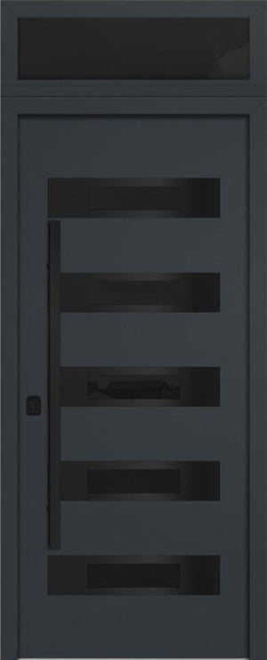 Nova Inox S5 Modern Exterior Single Door 36x80 Black Stainless Steel with Transom - Unit Size 38 x 95 1/2”- Gray - Doors and Beyond