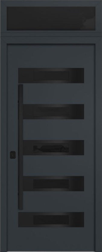Nova Inox S5 Modern Exterior Single Door 36x80 Black Stainless Steel with Transom - Unit Size 38 x 95 1/2”- Gray - Doors and Beyond