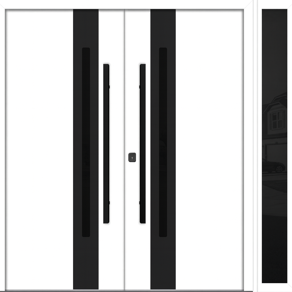 Nova Inox S2 Modern Exterior Double Door W/ (1) 12" Sidelight - Unit 86x81 3/8 - Black Stainless - White