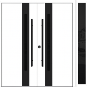 Nova Inox S2 Modern Exterior Double Door W/ (1) 12" Sidelight - Unit 86x81 3/8 - Black Stainless - White - Doors and Beyond