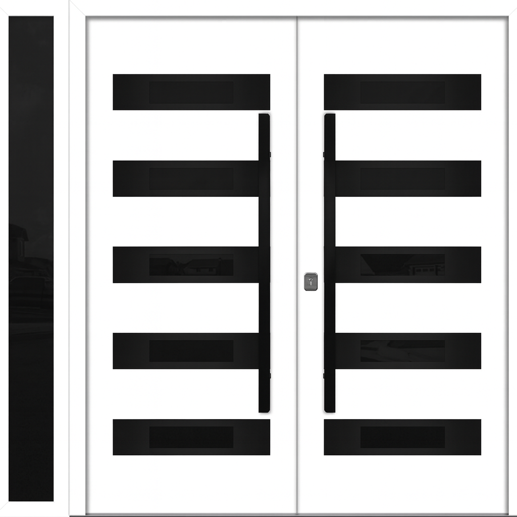 Nova Inox S5 Modern Exterior Double Door W/ (1) 12" Sidelight - Unit 86x81 3/8 - Black Stainless - White - Doors and Beyond