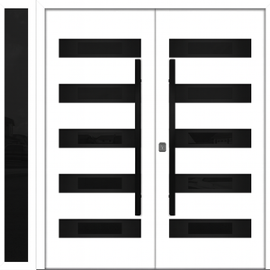 Nova Inox S5 Modern Exterior Double Door W/ (1) 12" Sidelight - Unit 86x81 3/8 - Black Stainless - White - Doors and Beyond