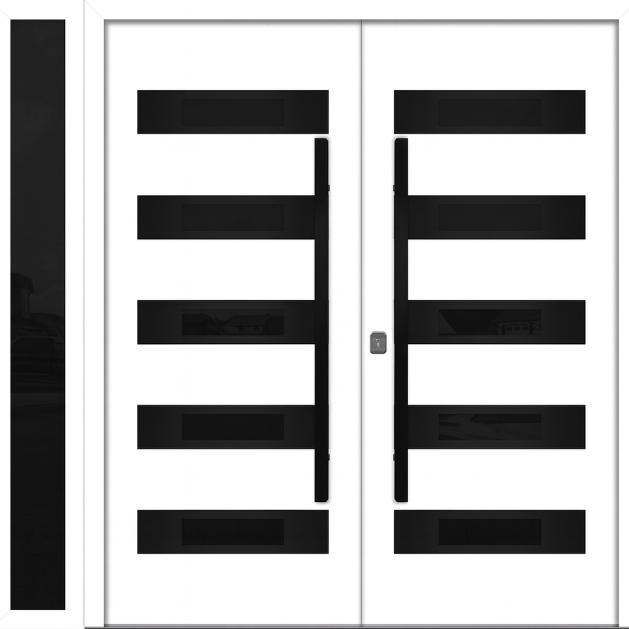 Nova Inox S5 Modern Exterior Double Door W/ (1) 12" Sidelight - Unit 86x81 3/8 - Black Stainless - White - Doors and Beyond