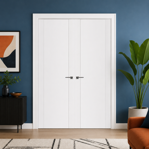 Nova Stile 001 Soft White Laminated Modern Double Pre-Hung Door - Doors and Beyond