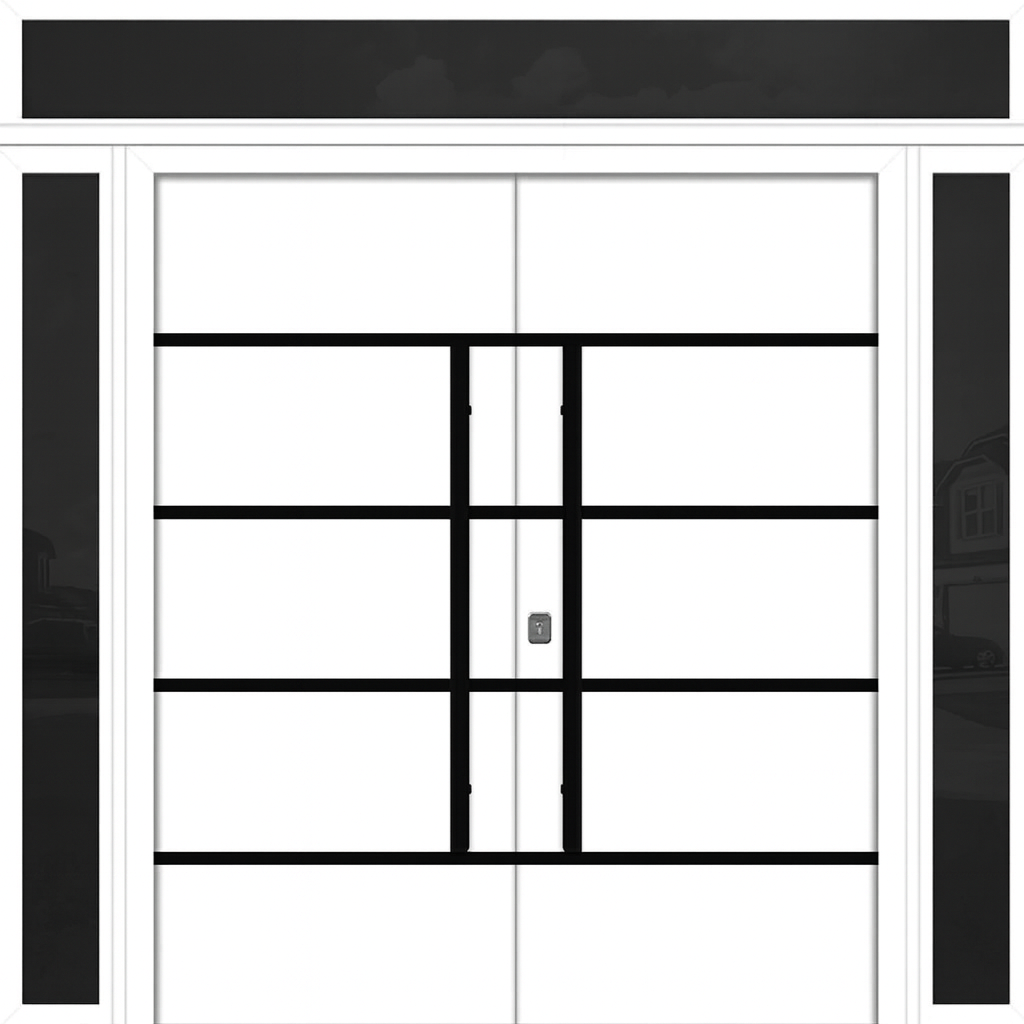Nova Inox S3 Modern Exterior Double Door 72x80 W/ (2) 12" Sidelight and Transom - Unit 98x95 3/8 - Black Stainless - White