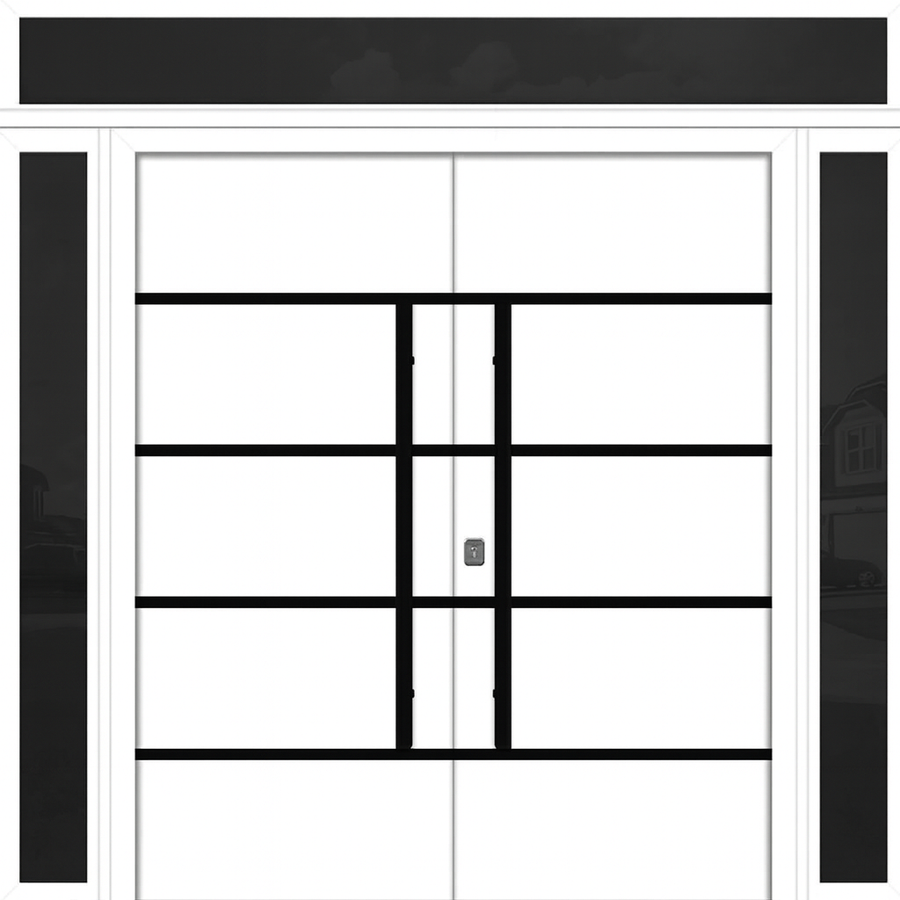 Nova Inox S3 Modern Exterior Double Door 72x80 W/ (2) 12" Sidelight and Transom - Unit 98x95 3/8 - Black Stainless - White - Doors and Beyond