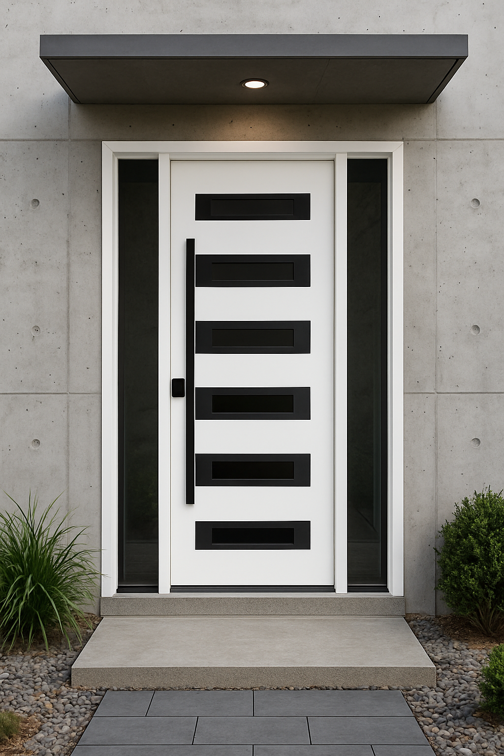 Nova Inox S5 Modern Exterior Single Door W/ (2) 12" Sidelight - Unit 62x81 3/8 Black Stainless Steel - White - Doors and Beyond