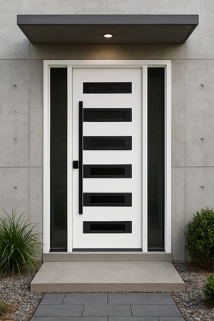 Nova Inox S5 Modern Exterior Single Door W/ (2) 12" Sidelight - Unit 62x81 3/8 Black Stainless Steel - White - Doors and Beyond