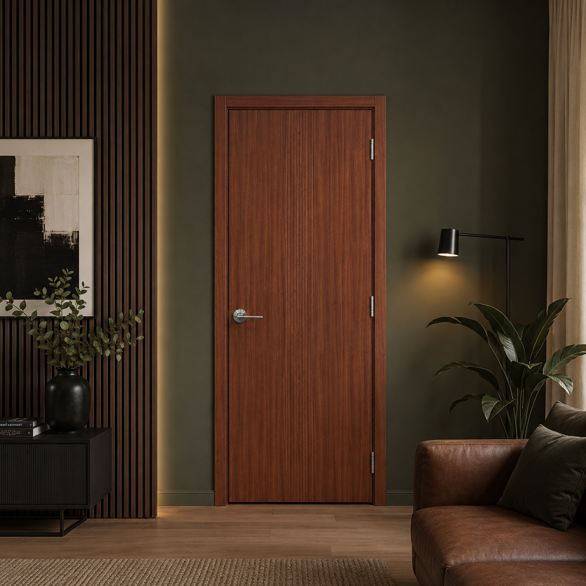 Nova M34 Sapele Laminated Modern Single Pre-Hung Door - Doors and Beyond