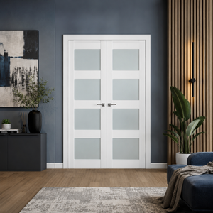 Nova Triplex 021 Soft White Laminated Modern Double Pre-Hung Door - Doors and Beyond
