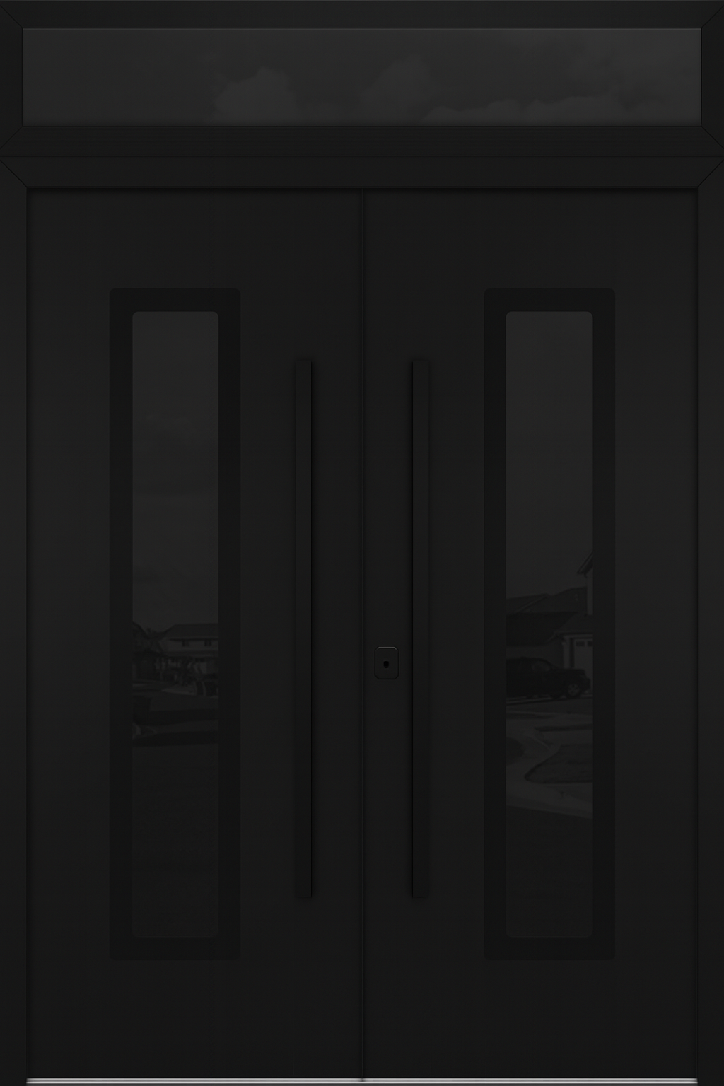 Nova Inox S1 Modern Exterior Double Door 72x80 with Transom - Unit 74x95 1/2 Black Stainless Steel - Black