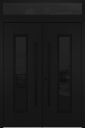 Nova Inox S1 Modern Exterior Double Door 72x80 with Transom - Unit 74x95 1/2 Black Stainless Steel - Black - Doors and Beyond