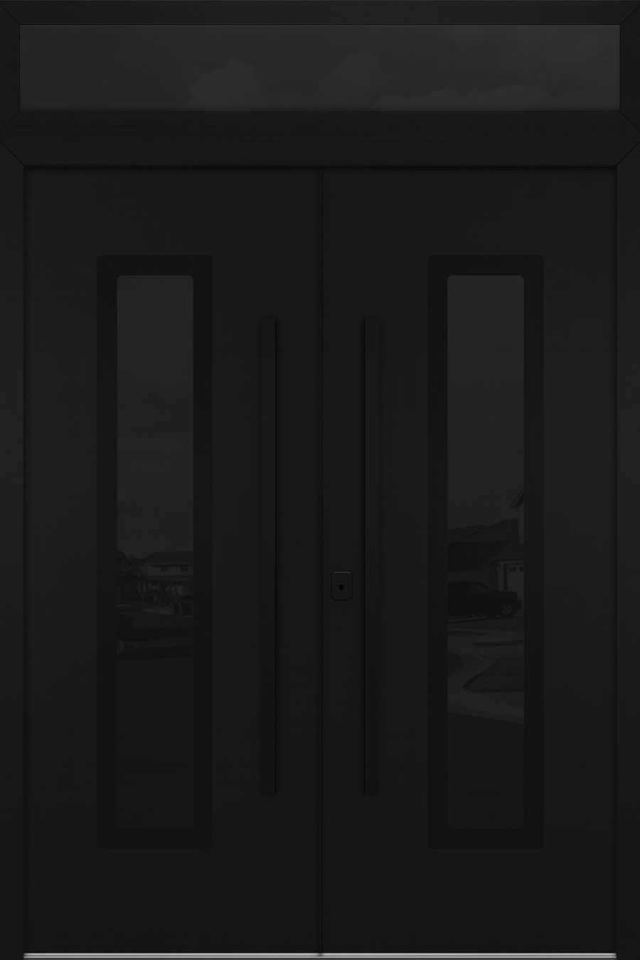 Nova Inox S1 Modern Exterior Double Door 72x80 with Transom - Unit 74x95 1/2 Black Stainless Steel - Black - Doors and Beyond