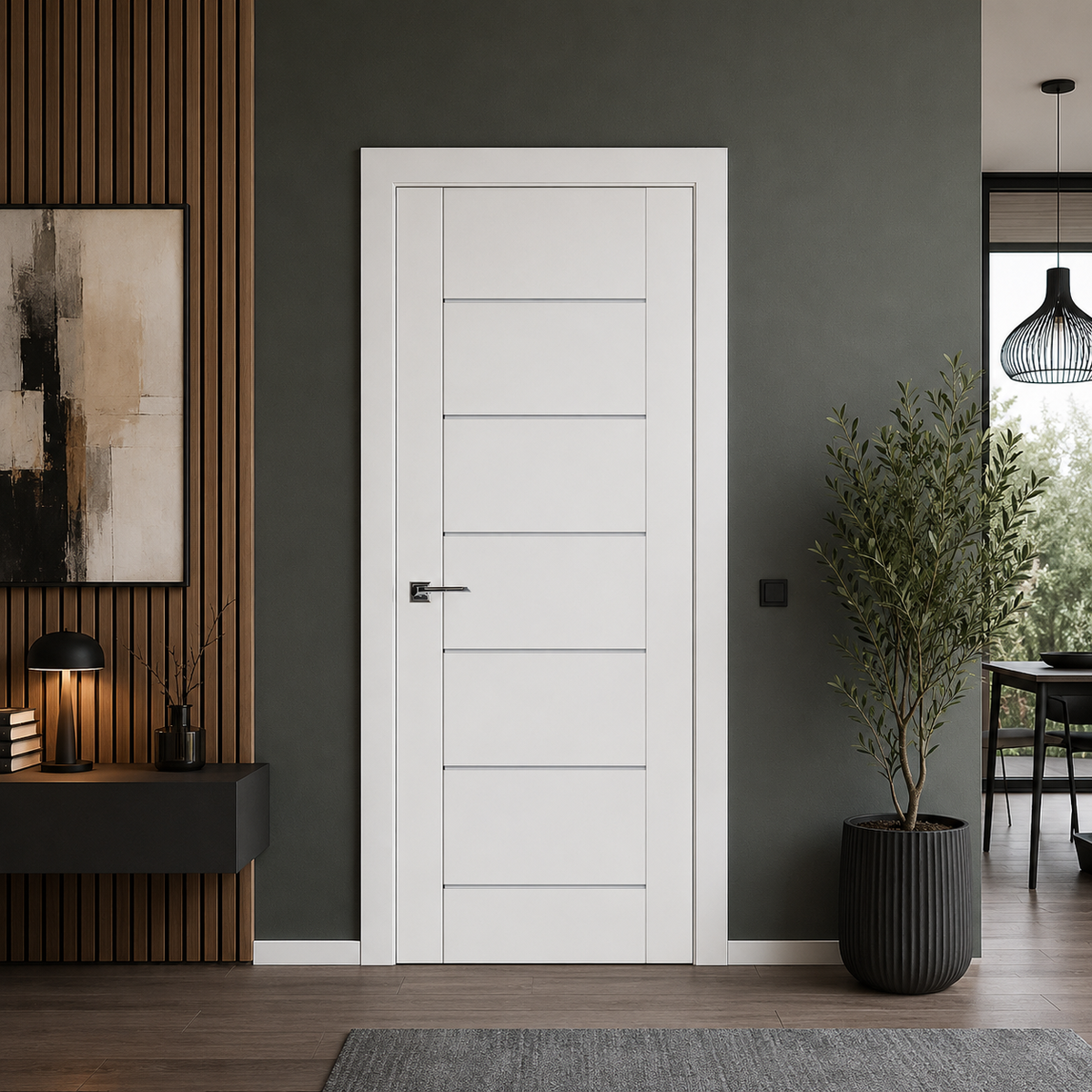 Nova Stile 009 Soft White Laminated Modern Pre-Hung Door - Doors and Beyond