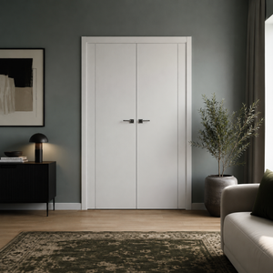 Nova Glam Pro 005 Soft White Laminated Modern Double Pre-Hung Door - Doors and Beyond