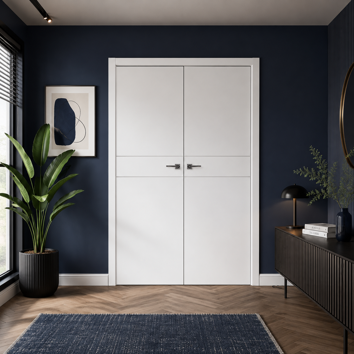 Nova Glam Pro 008 Soft White Laminated Modern Double Pre-Hung Door - Doors and Beyond