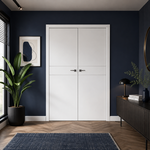 Nova Glam Pro 008 Soft White Laminated Modern Double Pre-Hung Door - Doors and Beyond
