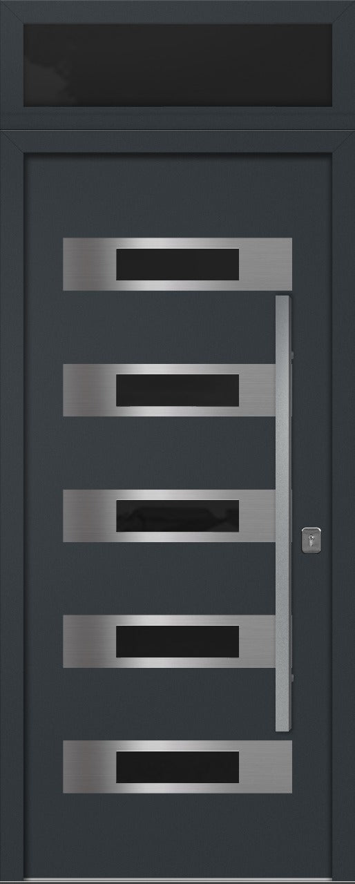 Nova Inox S5 Modern Exterior Single Door 36x80 with Transom - Unit Size 38 x 95 1/2”- Gray - Doors and Beyond