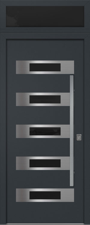 Nova Inox S5 Modern Exterior Single Door 36x80 with Transom - Unit Size 38 x 95 1/2”- Gray - Doors and Beyond