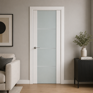 Nova Triplex 006 Soft White Laminated Modern Pre-Hung Door - Doors and Beyond