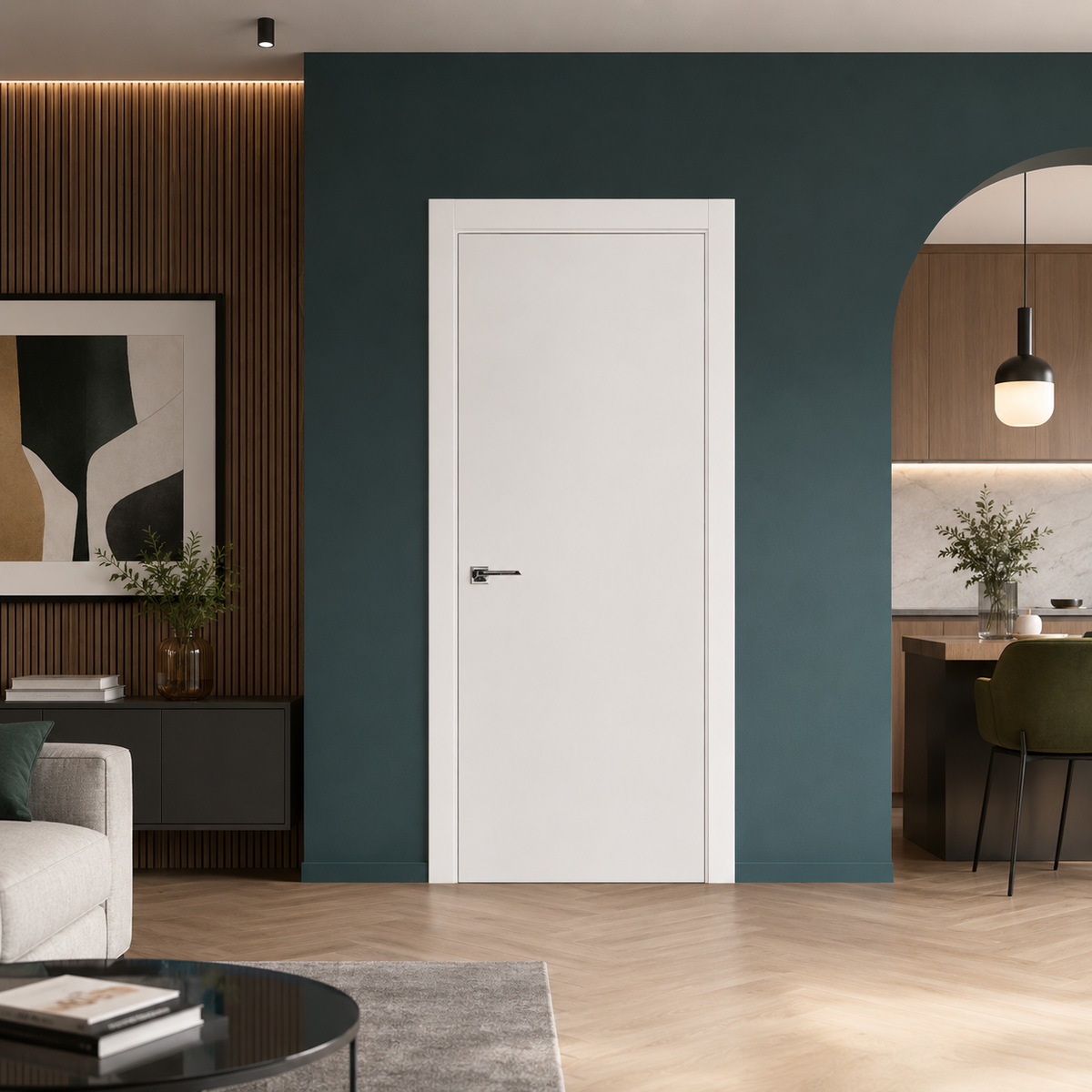 Nova Glam Pro 001 Soft White Laminated Modern Pre-Hung Door - Doors and Beyond