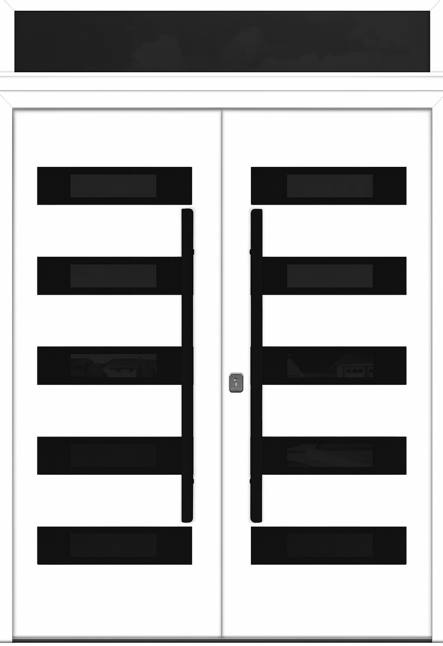Nova Inox S5 Modern Exterior Double Door 72x80 with Transom - Unit 74x95 1/2 Black Stainless Steel - White - Doors and Beyond