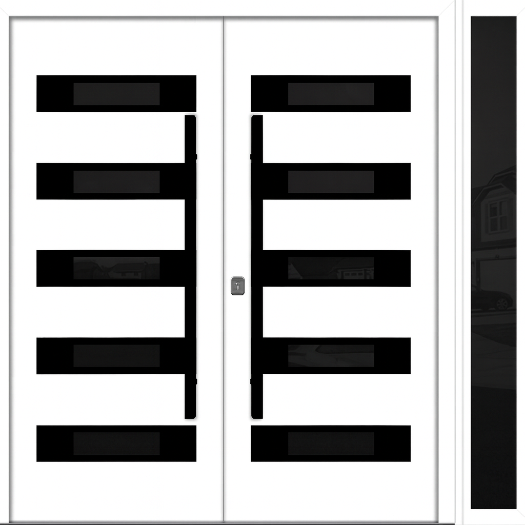 Nova Inox S5 Modern Exterior Double Door W/ (1) 12" Sidelight - Unit 86x81 3/8 - Black Stainless - White - Doors and Beyond