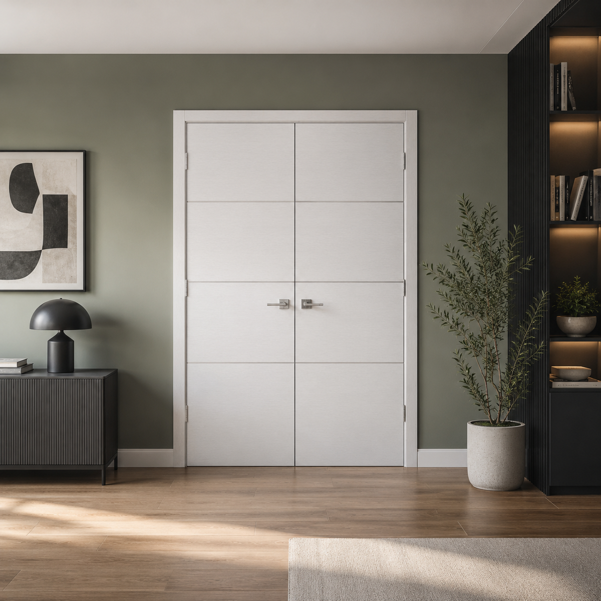 Nova HG008 White Wenge Laminated Modern Double Pre-Hung Door - Doors and Beyond