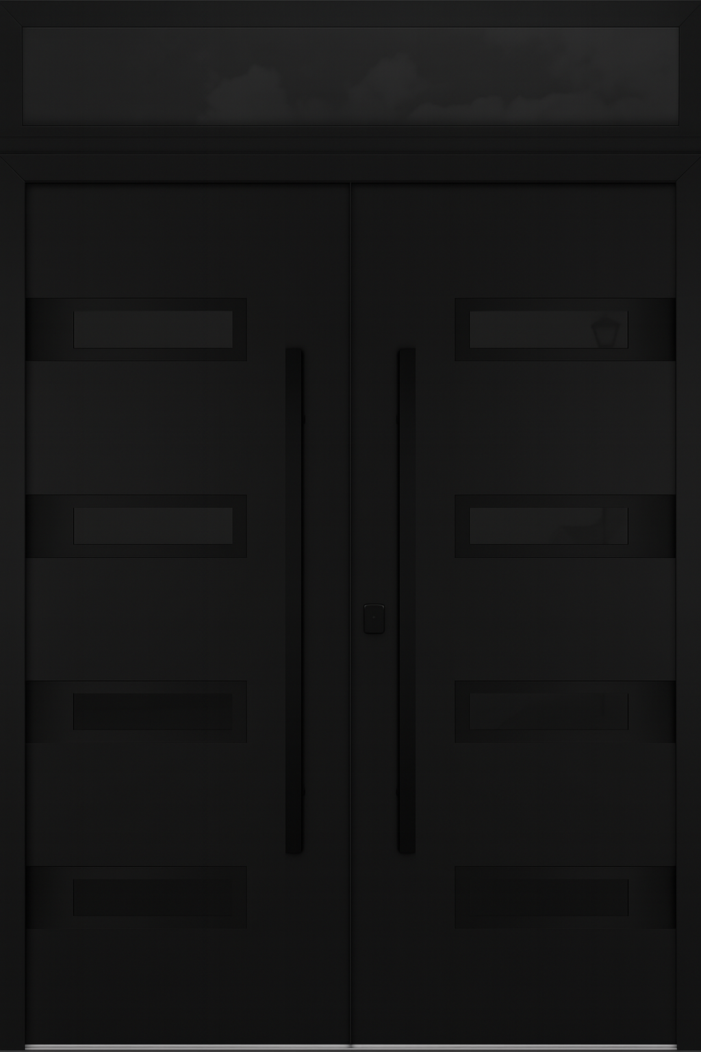 Nova Inox S4 Modern Exterior Double Door 72x80 with Transom - Unit 74x95 1/2 Black Stainless Steel - Black - Doors and Beyond