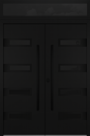 Nova Inox S4 Modern Exterior Double Door 72x80 with Transom - Unit 74x95 1/2 Black Stainless Steel - Black - Doors and Beyond