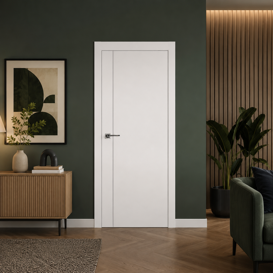 Nova Glam Pro 003 Soft White Laminated Modern Pre-Hung Door - Doors and Beyond