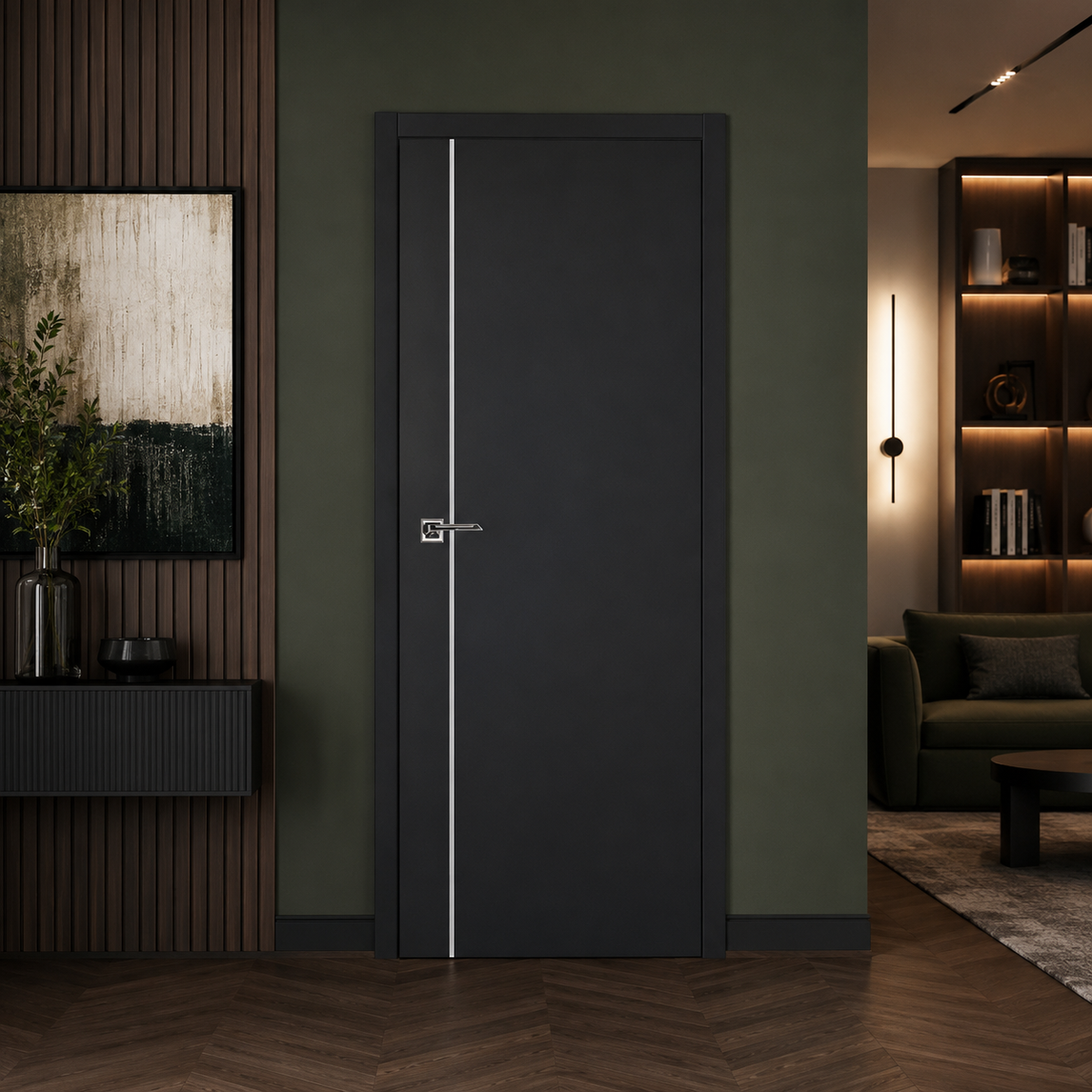 Nova Glam Pro 003 Soft Black Laminated Modern Pre-Hung Door - Doors and Beyond