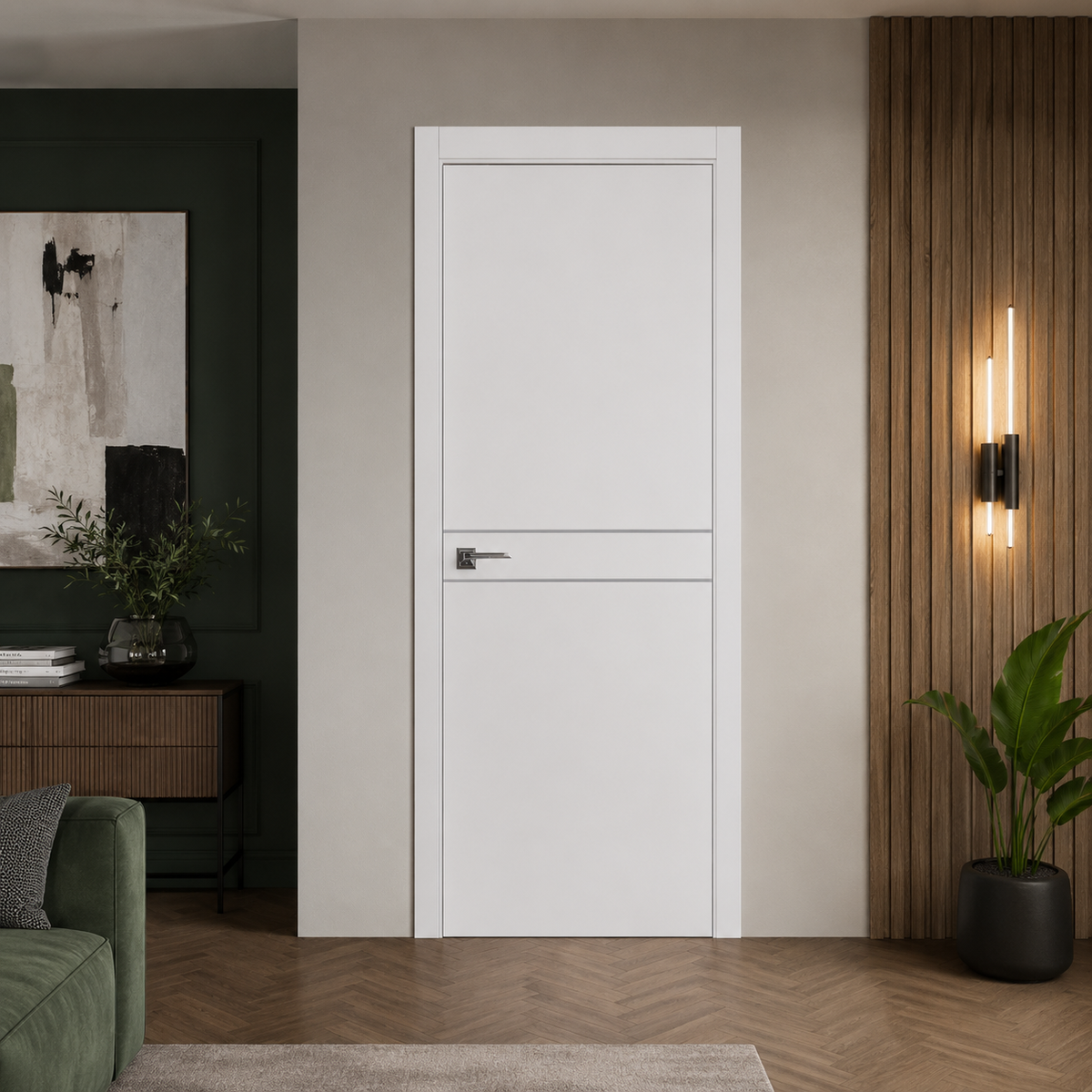 Nova Glam Pro 008 Soft White Laminated Modern Pre-Hung Door - Doors and Beyond