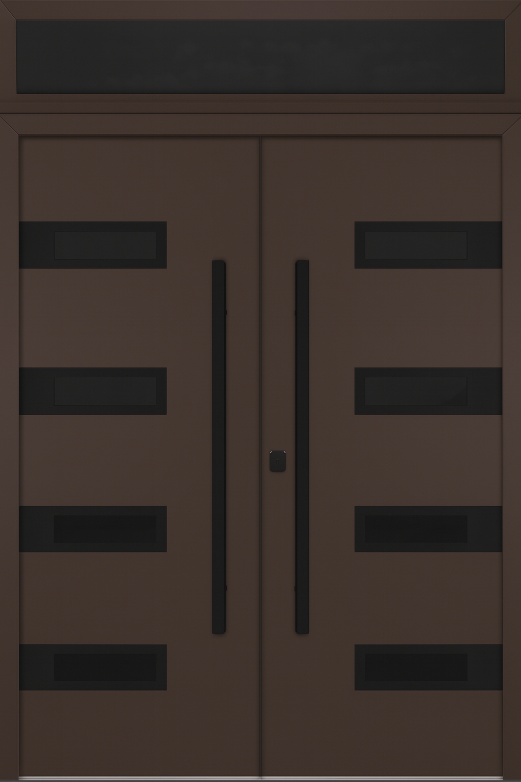 Nova Inox S4 Modern Exterior Double Door 72x80 with Transom - Unit 74x95 1/2 Black Stainless Steel - Brown