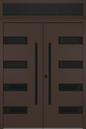 Nova Inox S4 Modern Exterior Double Door 72x80 with Transom - Unit 74x95 1/2 Black Stainless Steel - Brown - Doors and Beyond