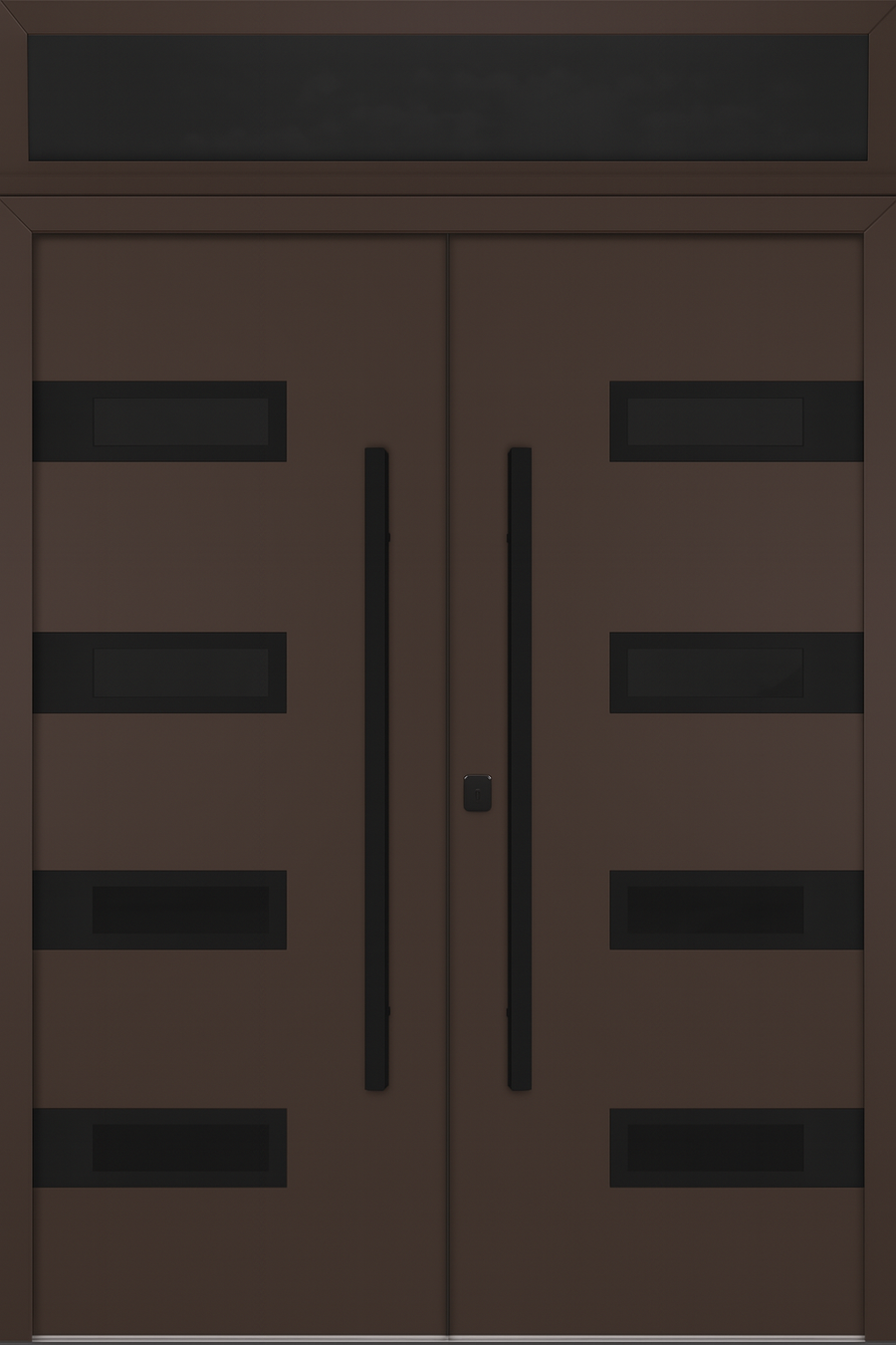 Nova Inox S4 Modern Exterior Double Door 72x80 with Transom - Unit 74x95 1/2 Black Stainless Steel - Brown - Doors and Beyond