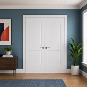 Nova 2 Panel Arch Soft White Laminated Modern Double Pre-Hung Door - Doors and Beyond