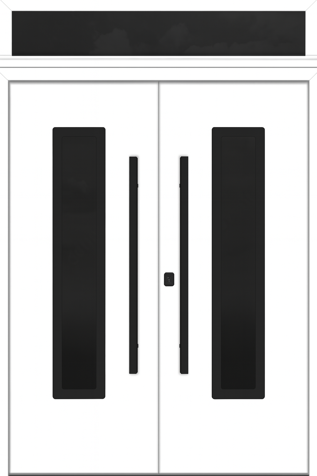 Nova Inox S1 Modern Exterior Double Door 72x80 with Transom - Unit 74x95 1/2 Black Stainless Steel - White