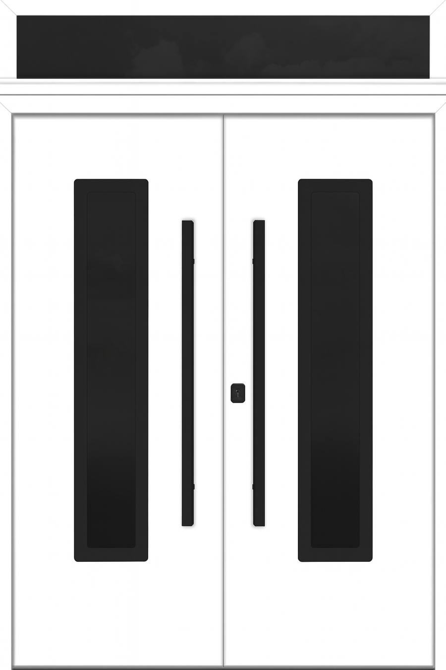 Nova Inox S1 Modern Exterior Double Door 72x80 with Transom - Unit 74x95 1/2 Black Stainless Steel - White - Doors and Beyond