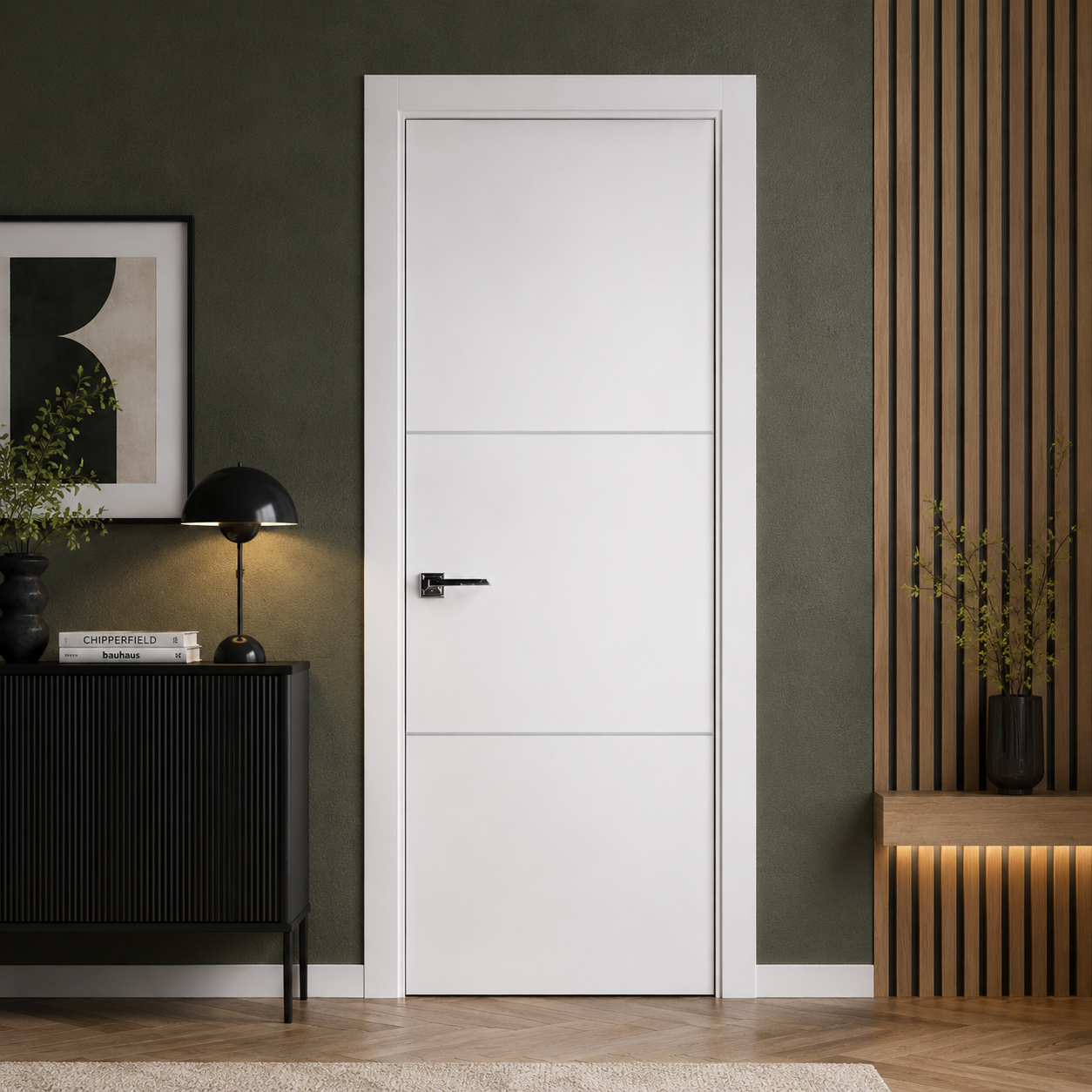 Nova Glam Pro 006 Soft White Laminated Modern Pre-Hung Door - Doors and Beyond