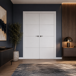 Nova Glam Pro 009 Soft White Laminated Modern Double Pre-Hung Door - Doors and Beyond