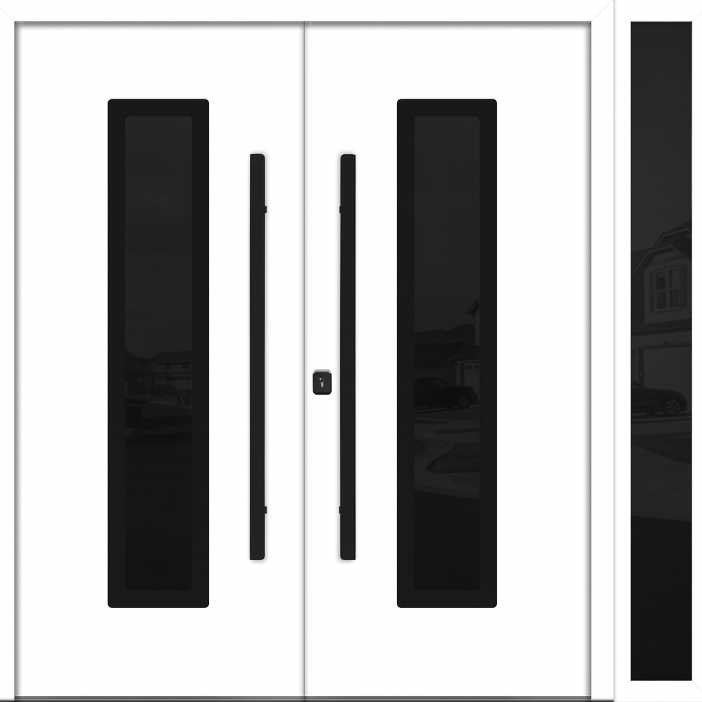 Nova Inox S1 Modern Exterior Double Door W/ (1) 12" Sidelight - Unit 86x81 3/8 - Black Stainless - White - Doors and Beyond