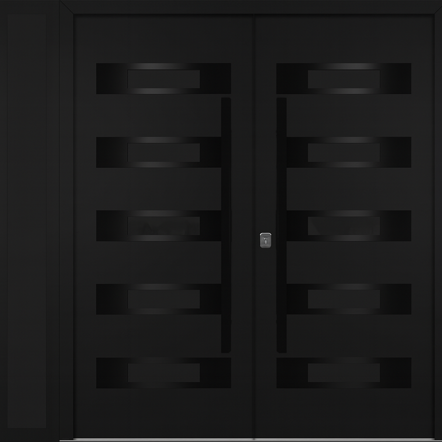 Nova Inox S5 Modern Exterior Double Door W/ (1) 12" Sidelight - Unit 86x81 3/8 - Black Stainless - Black - Doors and Beyond